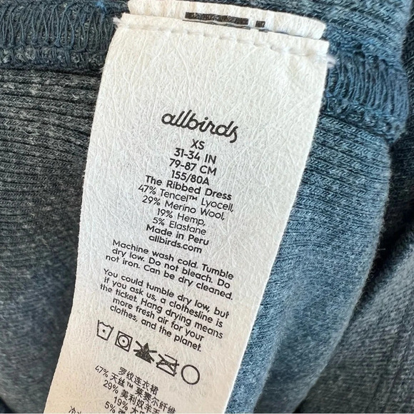 Allbirds Ribbed Tank Midi Dress Shadow Blue XS Tencel Wool Hemp Casual Chic NWT - Picture 6 of 6